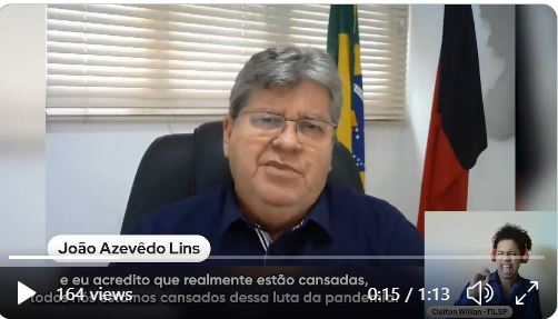 “A Paraíba continua na luta para salvar vidas”, diz João Azevêdo em mensagem.